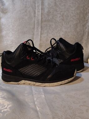 And1 Black and Red Mid-Top Athletic Basketball Shoes